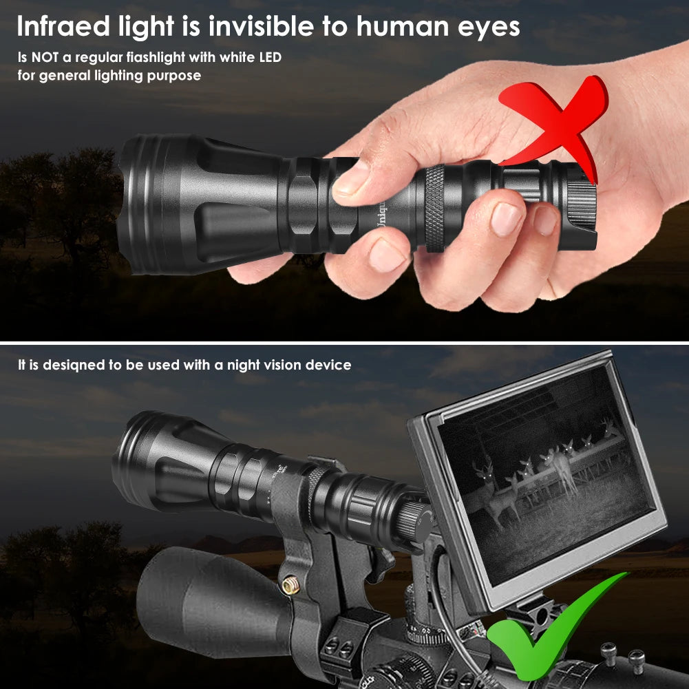 UniqueFire 2001D LED Vcsel 940nm 850nm LED Hunting IR Flashlight Fresnel Lens Zoom Dimmer Swtich USB C Rechargeable 18650 Torch