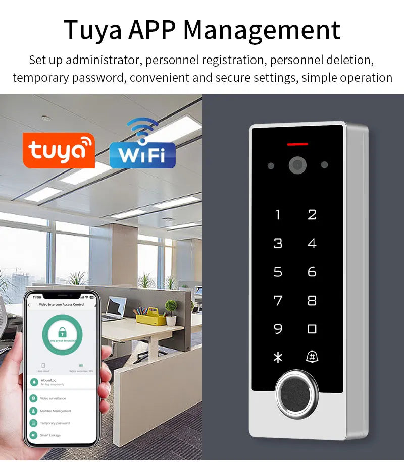 Tuya WiFi Video Intercom Doorbell to Phone Camera Home Security Door Phone Fingerprint Access Control System Pin/APP/Card Unlock