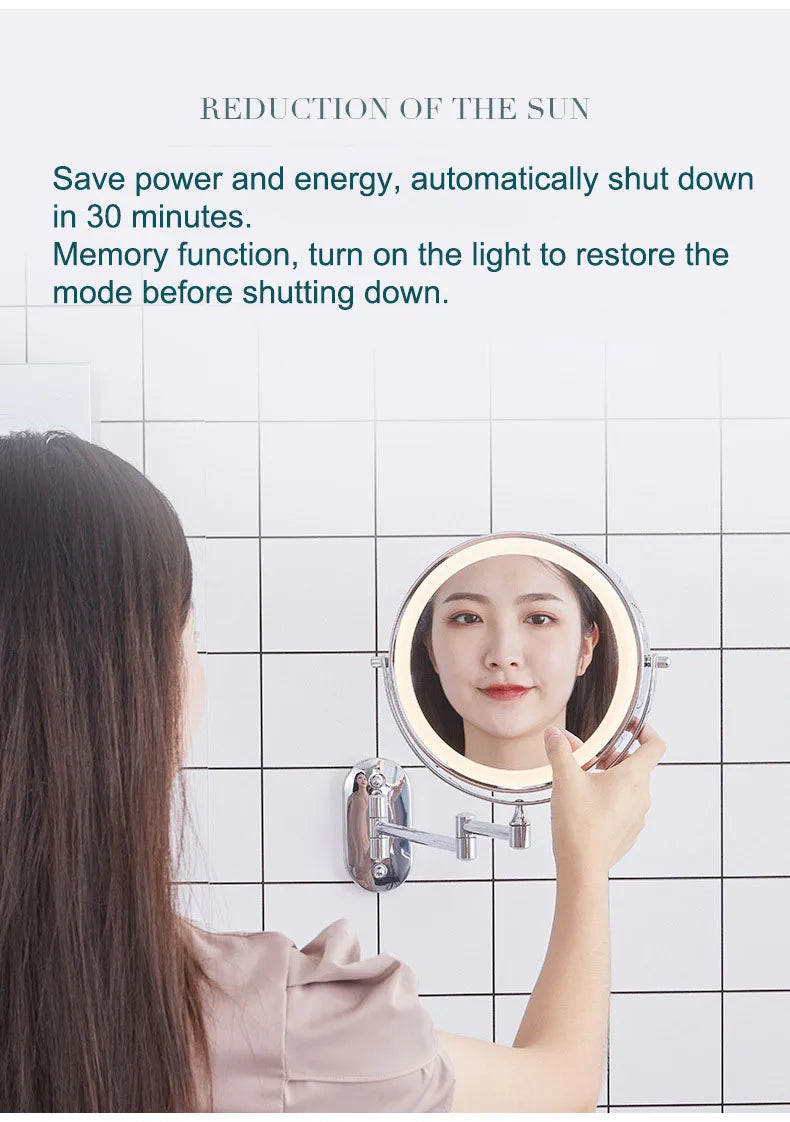 Wall Folding Makeup HD Mirror Double Side Fill Light Magnifying USB Charging Led Tricolor Dimming Bathroom Cosmetic Mirrors