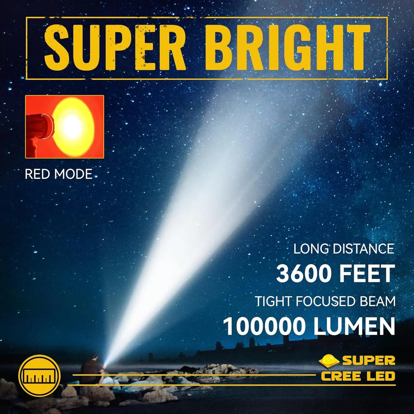 Lumen Super Bright LED Handheld Spotlight, IP68 Waterproof Spotlight Flashlight Portable Marine Boat