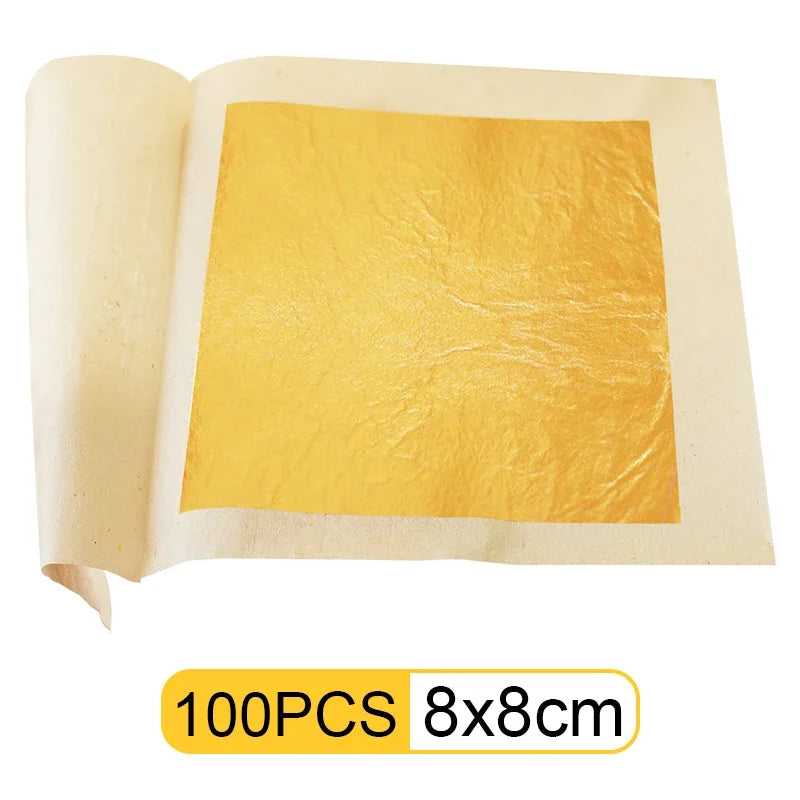 Gold Leaf Real Gold Foil for Cake Decoration Serum Arts Craft Paper Gilding 100pcs 8x8cm 24K Gold Leaf Sheets