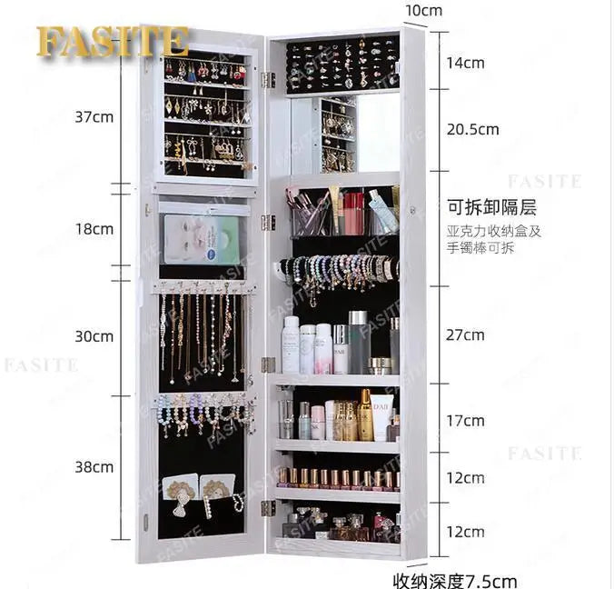 Full-length mirror wall-mounted mirror with lamp multifunctional jewelry cabinet storage cabinet