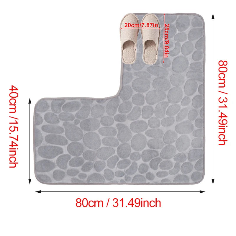 Cobblestone L-Shaped Bathroom Corner Mat Durable Water Absorption Low-Profile Floor Foot Mat Soft Non-slip Bath Mat Bathroom Rug