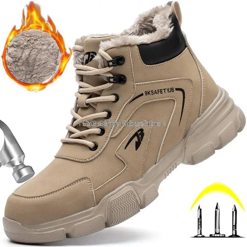 2023 New Men's Safety Shoes Winter Safety Boots Man Anti Smash Puncture Proof Safety Work Shoes Men Waterproof Warm Shoes Men