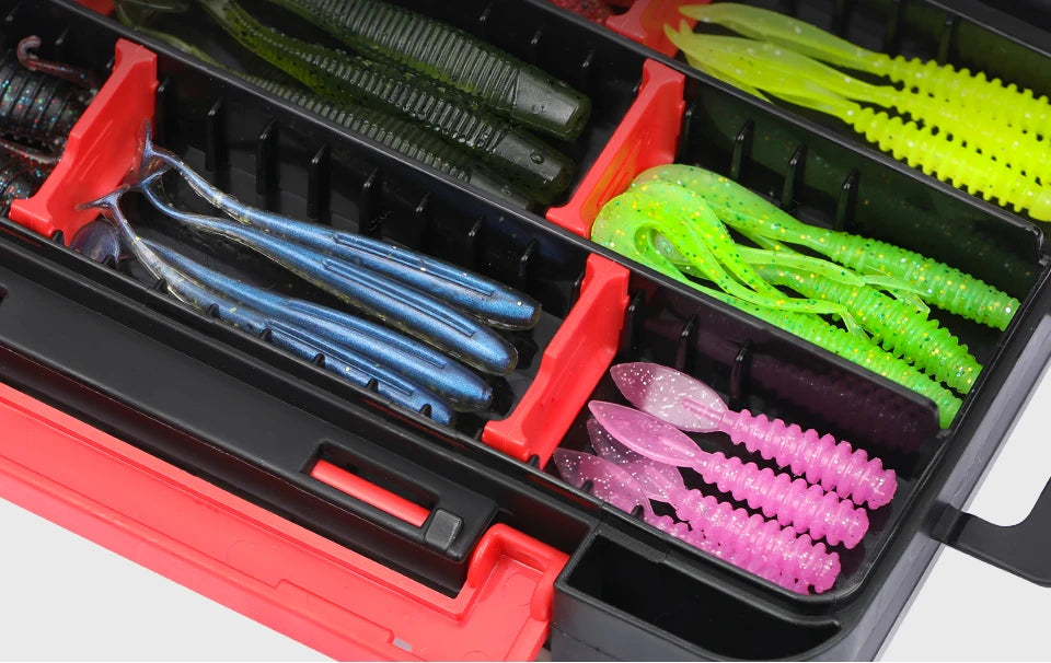 TSURINOYA Double Layer Soft Lure and Hooks Box RX17 Compartment Double Sided Hard Bait Boxes Fishing Tackle Storage Case