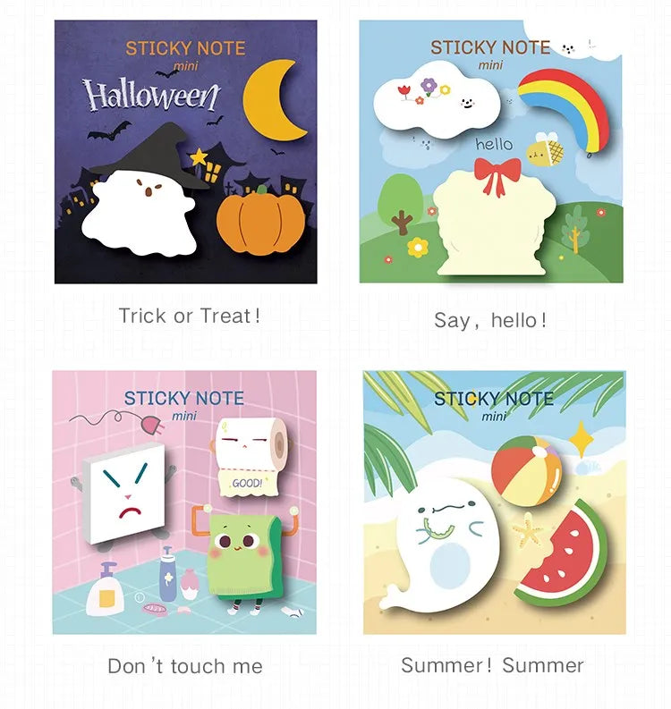 30 Pcs Kawaii Hallowmas Sticky Notes Cute Stationary Cartoon Series Self-Stick Note Pads Fun Office Supplies Sticky Note Set