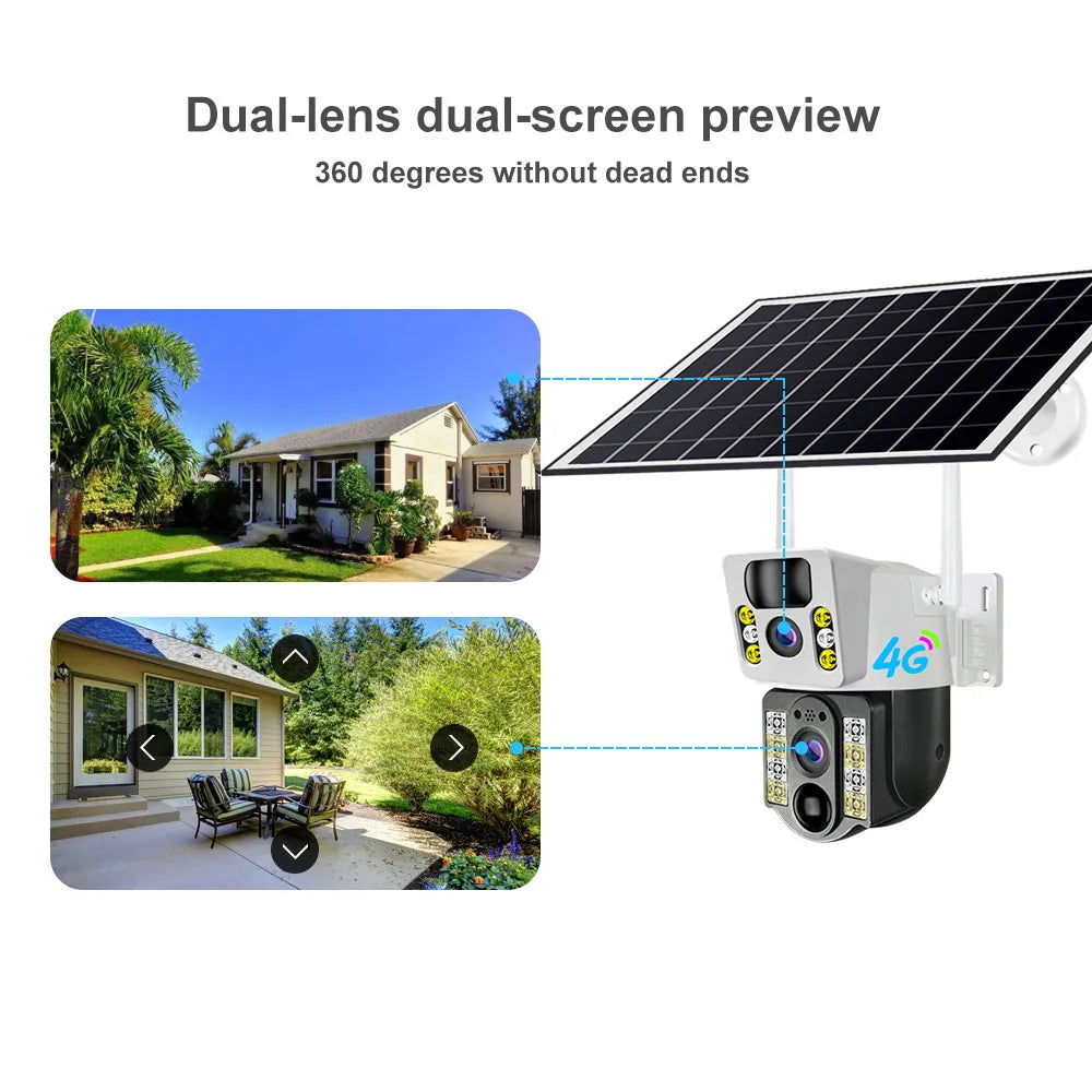 V380 Wireless 4G Sim Card Solar Camera 4K 8MP Dual Lens WiFi Surveillance Camera PIR Security Outdoor Waterproof IP PTZ CCTV