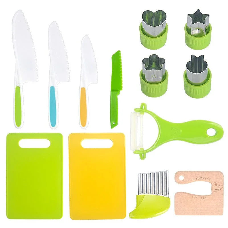 17/13 pcs Kitchen Tools, Wooden Kids Knife for Cooking and Safe Cutting Veggies Fruits, Kids Cooking Sets Real Kids Cooking Sets