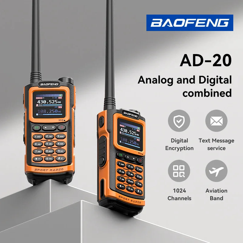 BAOFENG AD-20 Long Range Walkie Talkie Full Band Analog/Digital Wireless Copy Frequency Digital Encryption Record Two Way Radios