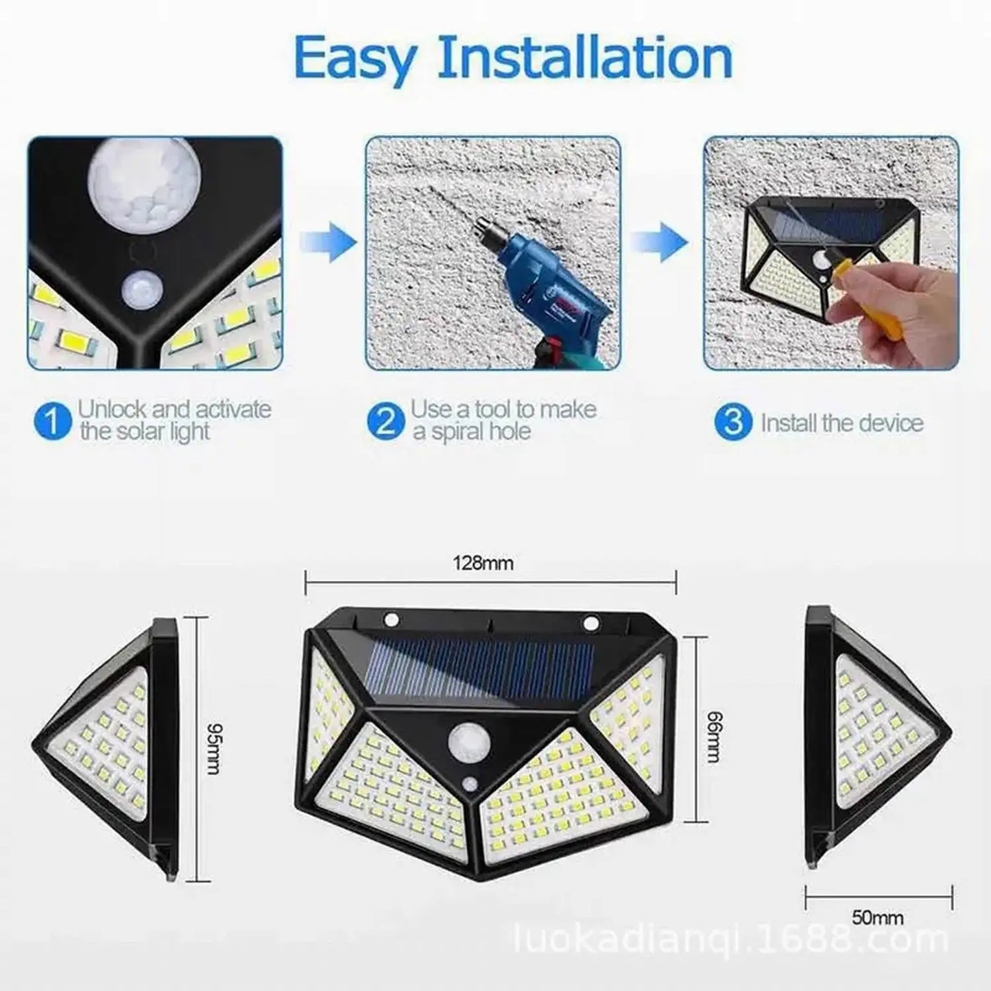 Solar Lights Outdoor 6 Pack, 100LED/3 Modes 270° Lighting Angle Motion Sensor Security Lights, IP65 Waterproof