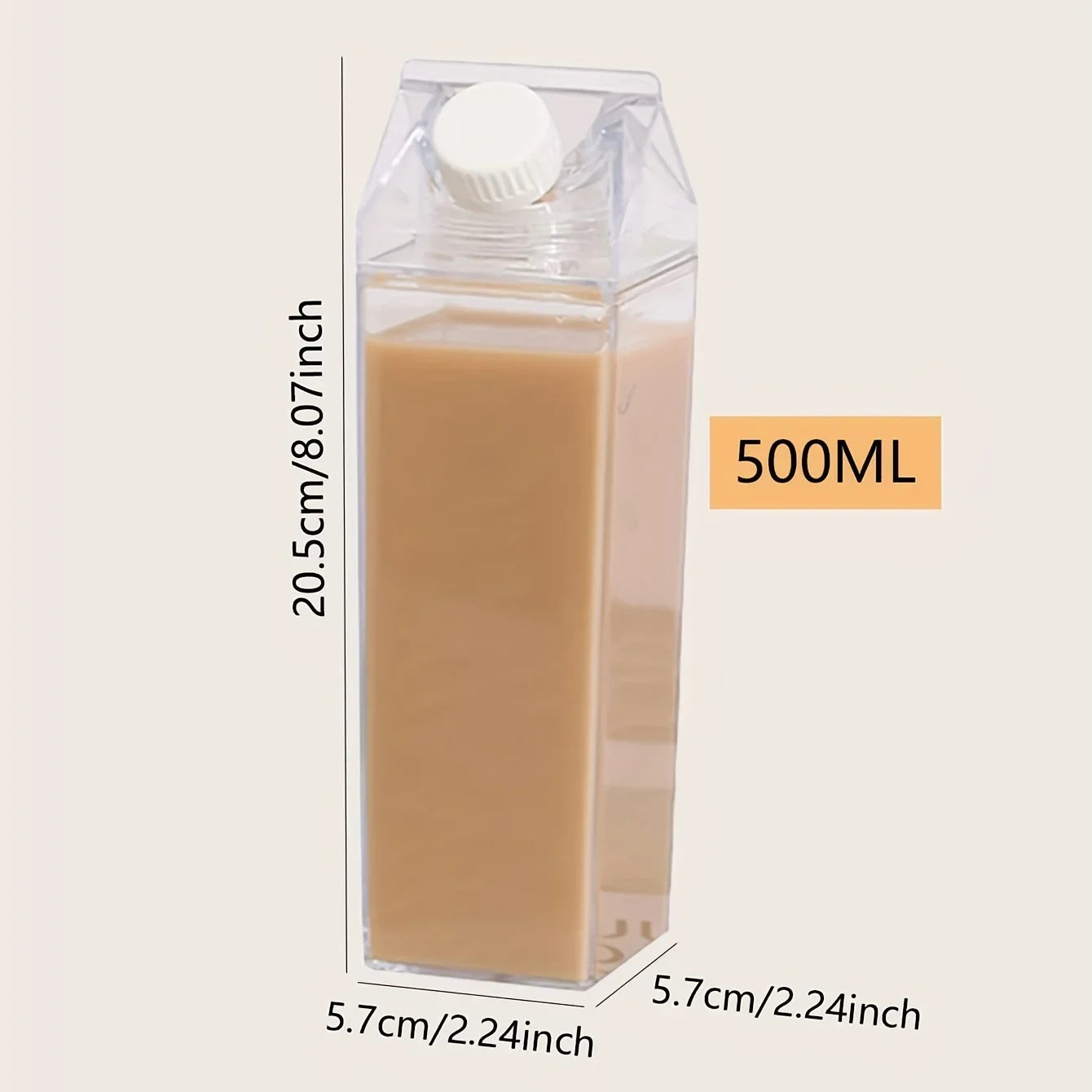 1pc/2pcs Square Milk Storage Bottles - Unique Carton Design, Transparent, Portable, 500ML Capacity, with Measurements