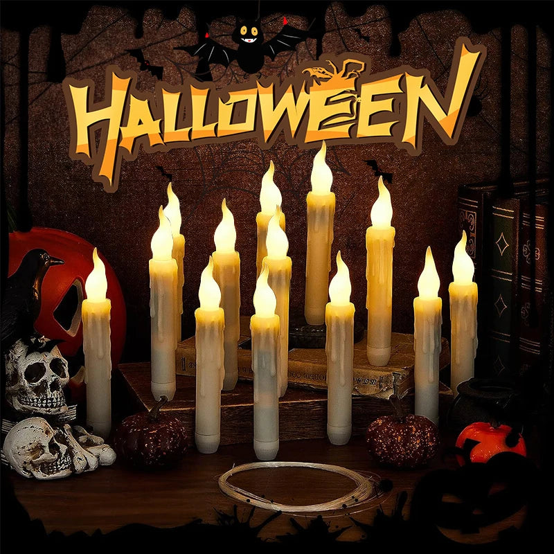 12-36PCS LED Flameless Floating Candle Taper Design With Remote Control Battery Operated For Halloween Gift and Party Ornament