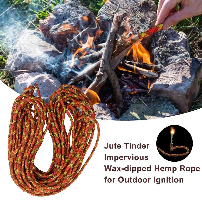 25feets Outdoor Fire Starter Jute Tinder Igniting Rope Impervious Camping Wax Dipping Ignition Cord  Wax-dipped Hemp Rope