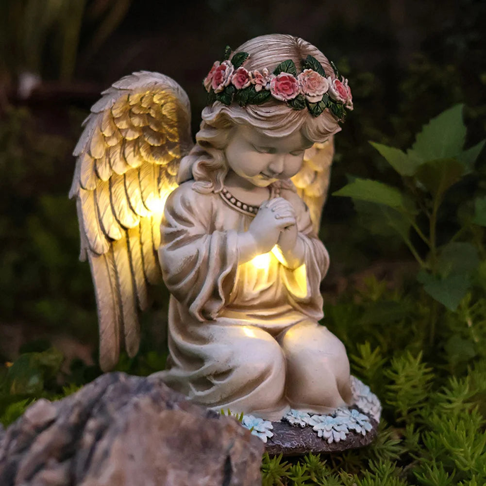 Solar Garden Sculpture With Light Resin Praying Angel Garden Figurine Statue For Outdoor Patio Lawn Yard Porch Garden Decoration