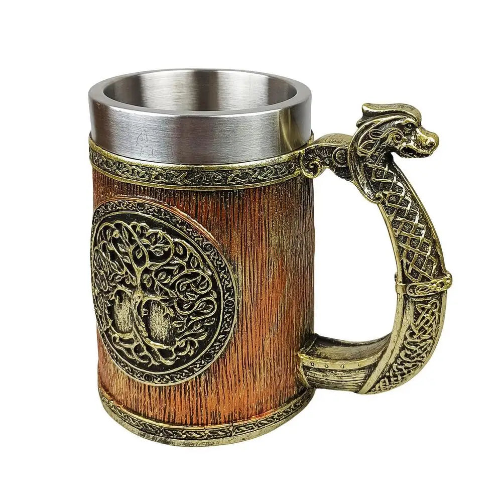 Viking Wood style Beer Mug Simulation Wooden Barrel Beer Cup Men Beer Tankard Cup Coffee Cool Mug Viking Beer Mug 600ml