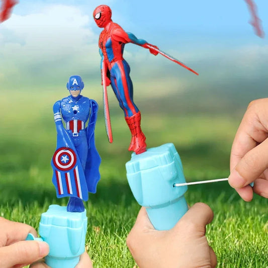 Anime Spiderman Bamboo Dragonfly Flying Toy Iron Man Captain Rotating String Flying Toys Outdoor Toy for Boys Children Gift