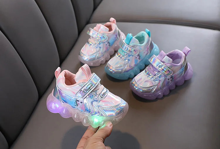 Princess Shoes Frozen Girls' LED Sneakers Children's lighting shoes Cartoon Cute Girl Learning Walking Casual Shoes