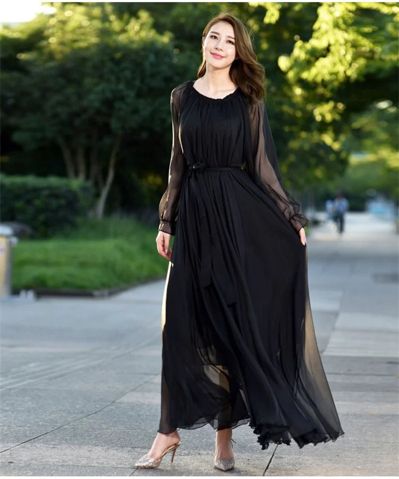 2024 Maxi Dress Women's Sundress Abaya Dubai Chiffon Muslim Dresses New African Turkey Islam Kaftan Robe Long Dresses Vestidos