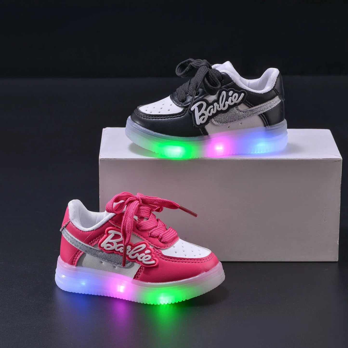 Barbie Shoes Kids Cute LED Shoes Children Tennis Shoes Girls Luminous Sport Shoes Baby Casual Sneakers Lighted Shoes Size 21-30