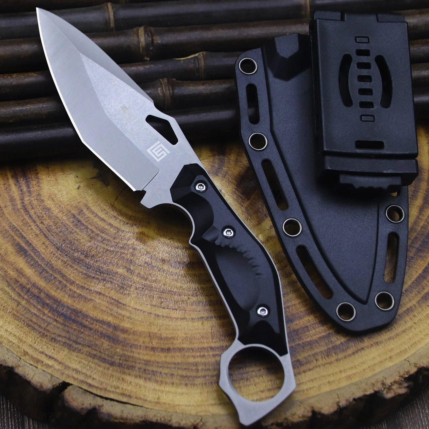 WPKOPYA USA Full Tang 440c steel hunting straight knife +K sheath, G10 handle camping tactical knife,  survival tool knife