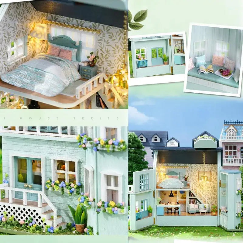 DIY Miniature House Kit Wooden Dollhouse Furniture with LED Mini Home Villa Garden Model Toy for girls Birthday Gift