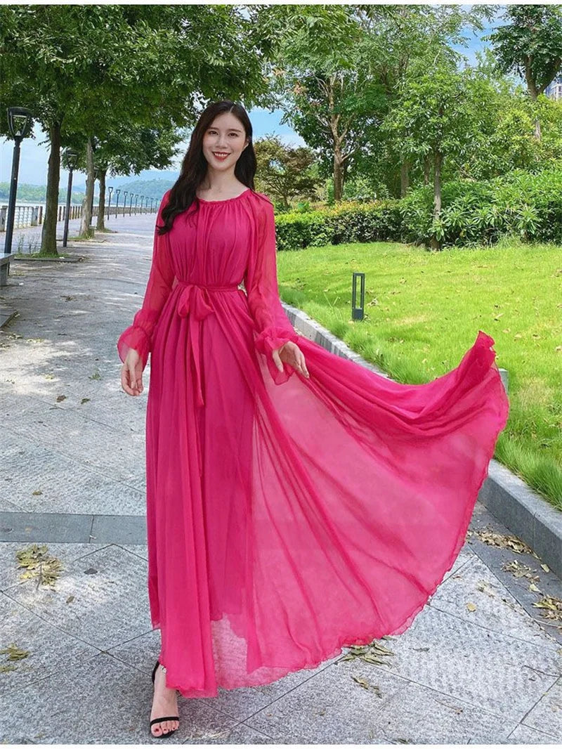 2024 Maxi Dress Women's Sundress Abaya Dubai Chiffon Muslim Dresses New African Turkey Islam Kaftan Robe Long Dresses Vestidos