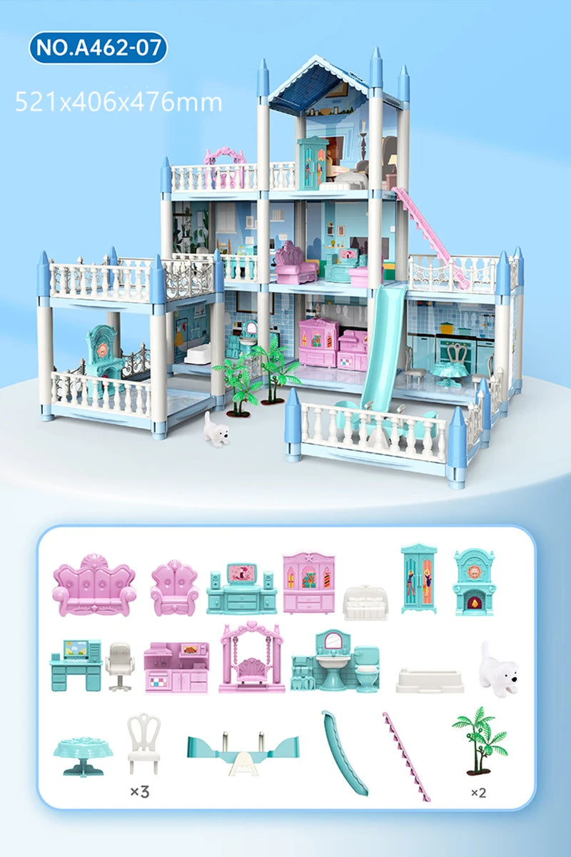 Doll Houses 3D Assembled DIY Miniatures Dollhouse Accessories Villa Princess Castle with LED Light Girl Birthday Gift Toy House