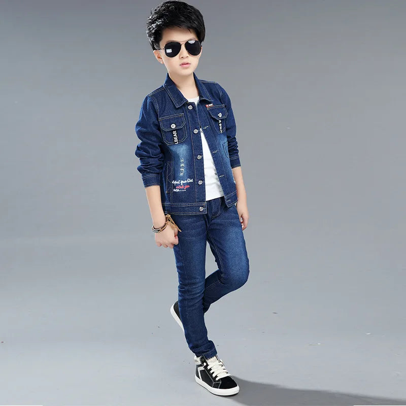 Boys Spring and Autumn Children's Two Piece Set for Kids Clothing Boys Denim Set