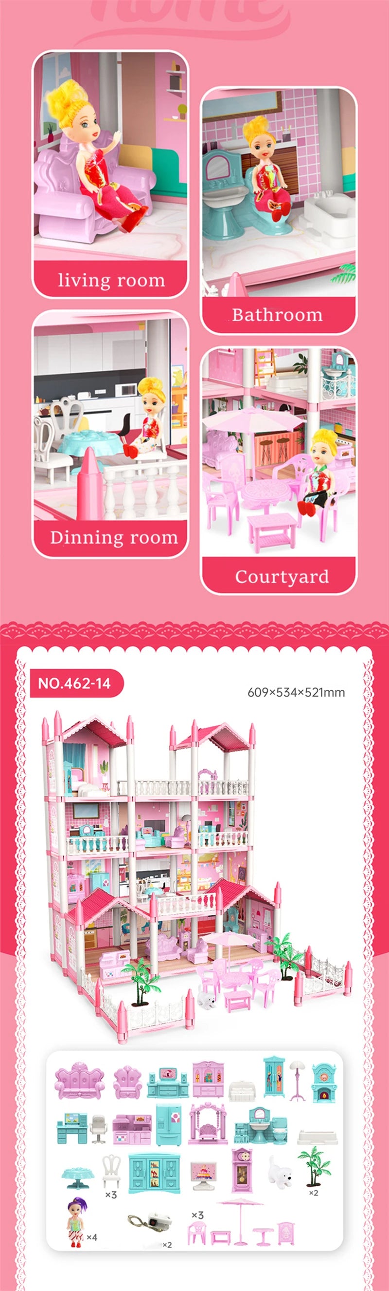 Children Montessori House 3d Assembled Lighting Diy Manual Doll House Villa Set Princess Castle Girl's Puzzle Toy Birthday Gift