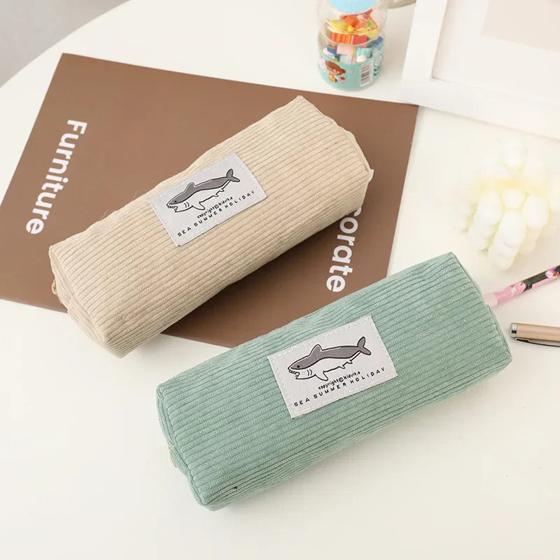 Solid Color Pencil Case Pencil Pouch Stationary Corduroy Pen Case School Supplies Back To School