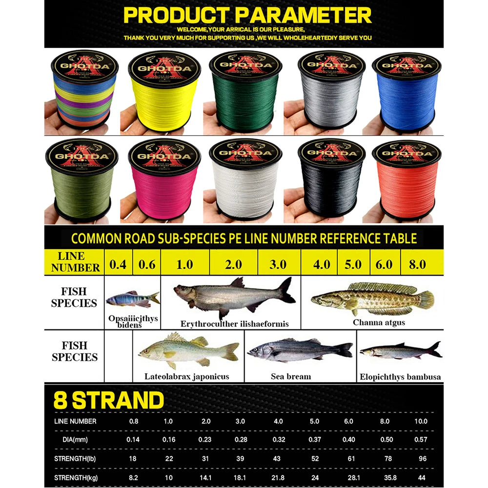 Ghotda 8X Super Strong Braided Fishing Line Multicolor Multifilament Carp Fishing Line 1000m-300m Fishing Gear