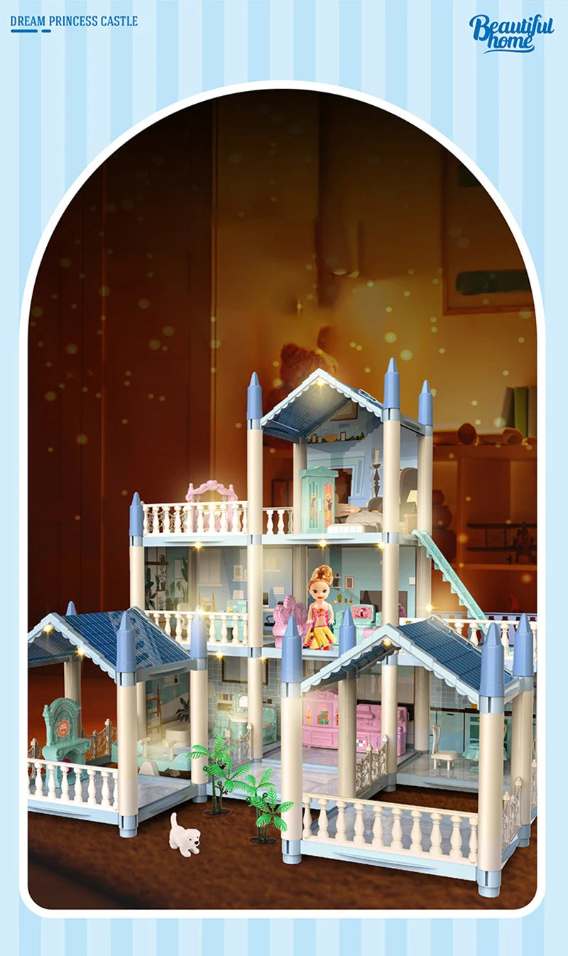 New Diy House Kit Big Dollhouse For Children Bb House Building Doll Furniture Miniature Doll Villas Girls Xmas Gifts Kids Toys