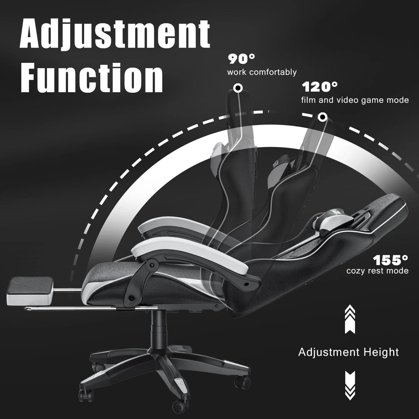 Bigzzia Gaming Chair with Footrest Gamer Chairs Ergonomic with Lumbar Cushion Headrest Chair Height Adjustable Office Chair