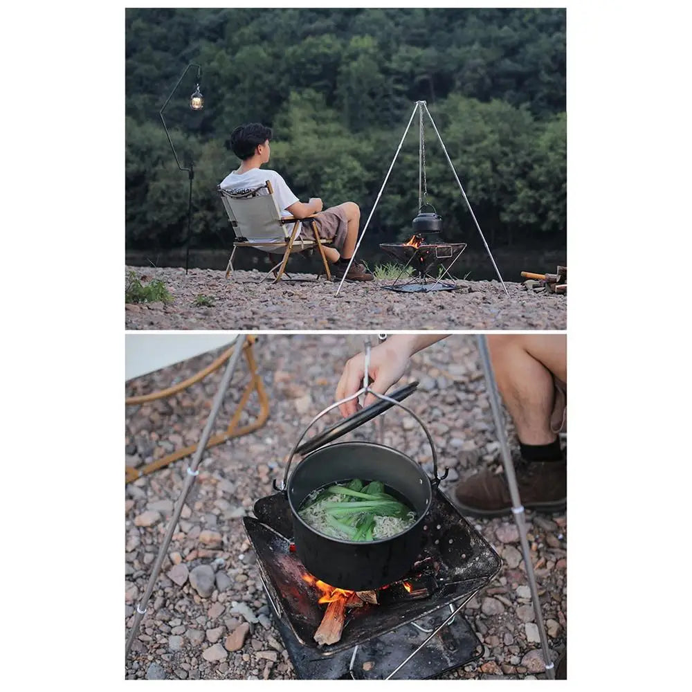 Outdoor Large Bonfire Tripod Portable Camping Campfire Cooking Pot Hanging Triangle Stand Rack Picnic Cooking Grill Tool