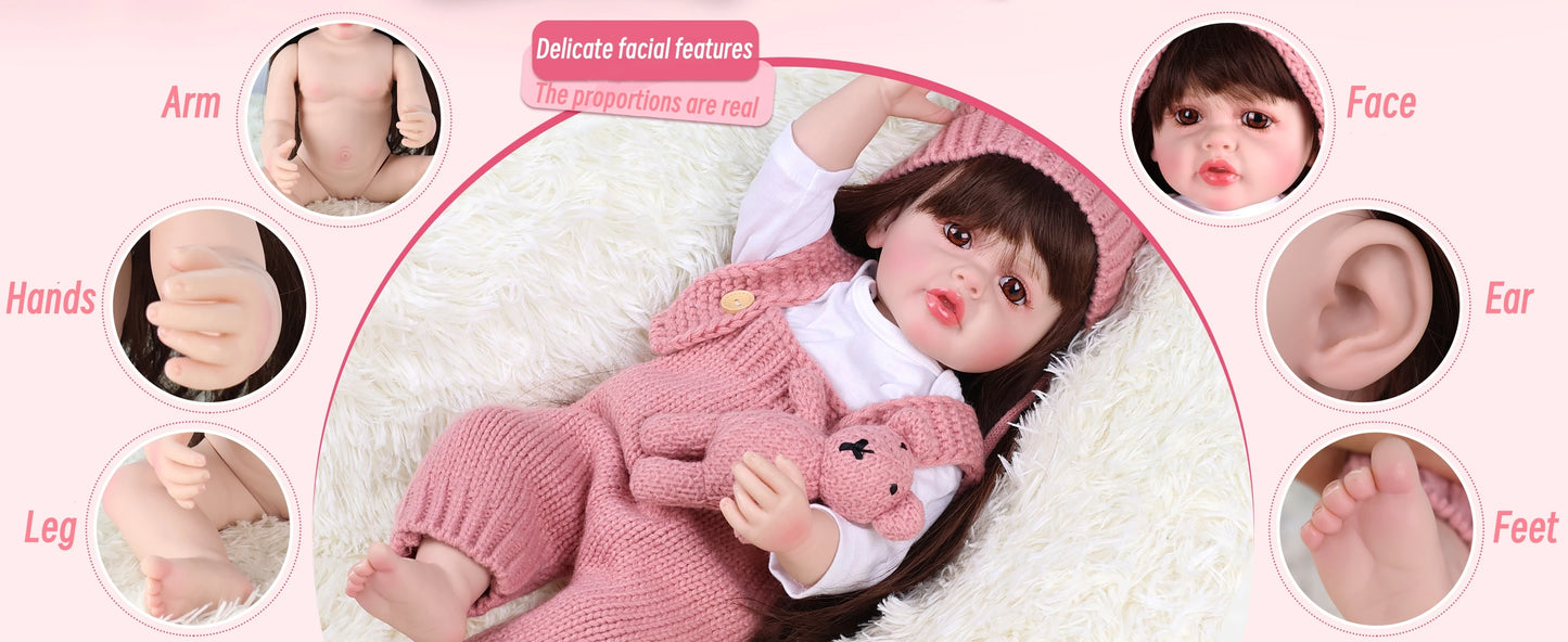 2024 New Doll 55 CM 22 Inch Pink Girl Princess Baby Doll The latest design Birthday Christmas Gift Realistic dolls High quality