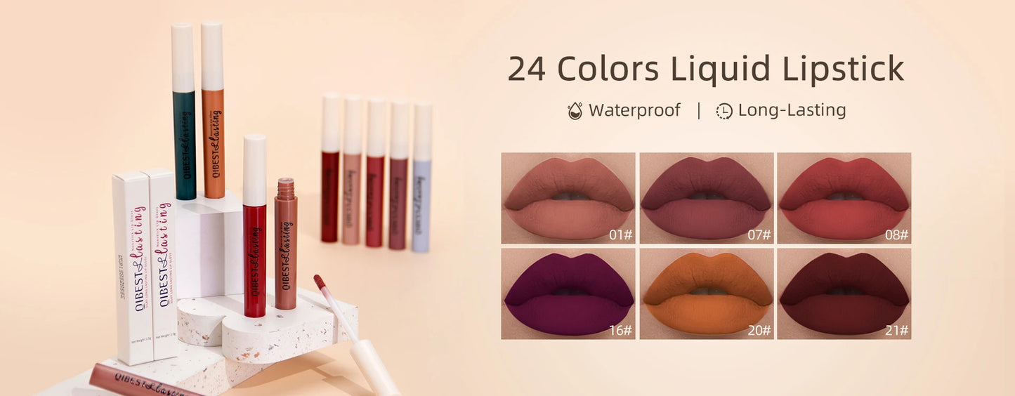 QIBEST Sexy Velvet Matte Lip Gloss Liquid Lipstick Lipgloss Beauty Red Nude Waterproof Long-lasting Lip Stain Makeup For Women