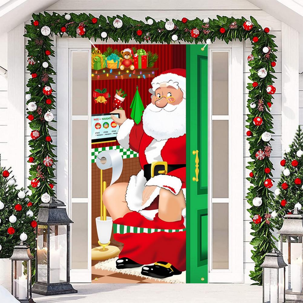 Christmas Door Christmas Door Cover Dog Xmas Tree Gift Decor Outdoor Photo Door Curtain Creative Christmas Hanging Cloth Blanket