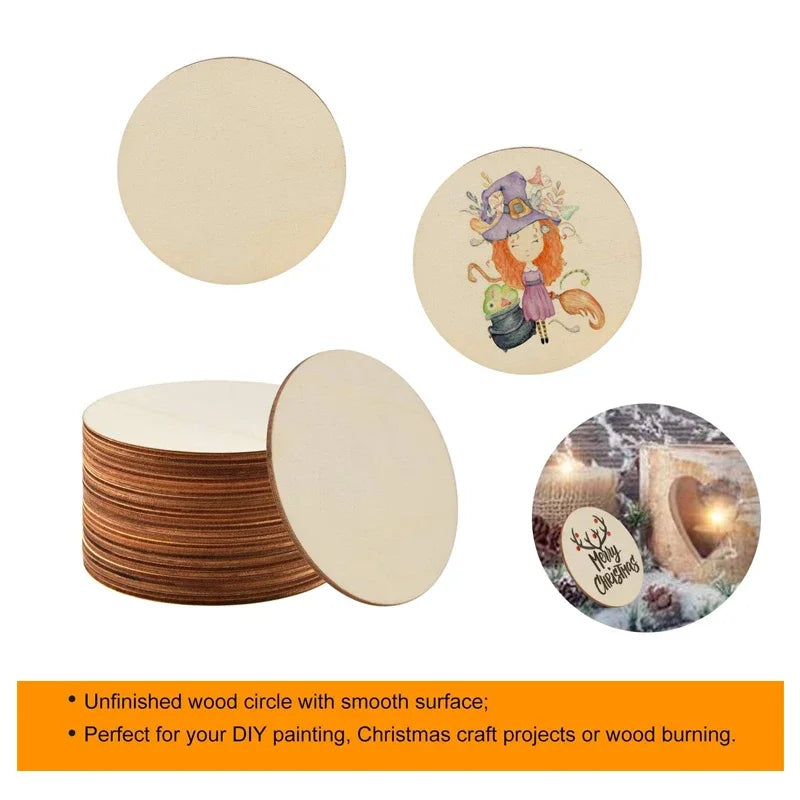 50pcs 10cm Unfinished Round Wood Slices, Round Wooden Discs Wood Circles for Crafts Art Crafts Christmas Decorations