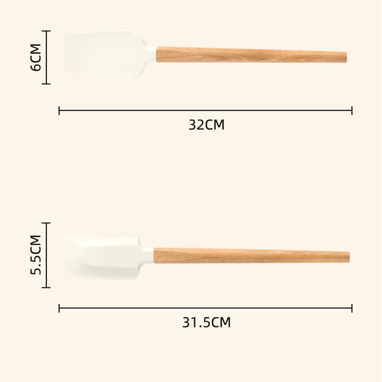 2Pcs/Set White Silicone Cream Spatula Non-stick Pastry Blenders Wood Handle Chocolate Butter Baking Scraper Kitchen Cake Mixer