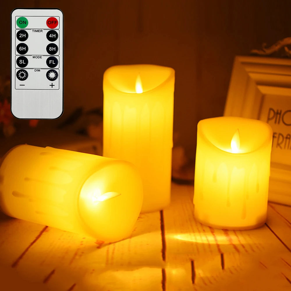 Flickering Flameless Candles Outdoor Indoor 3Pcs/Set Remote Control LED Candles Easter Candle Wedding Decoration Lighting