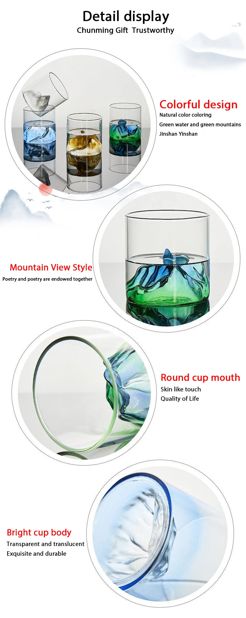 Chinese style Whisky Glass Cup 3D Mountain Water Glass Glacier Mug Vodka Wine Cup Glass Artwork Gift Whisky Bottle Drinkware Hot