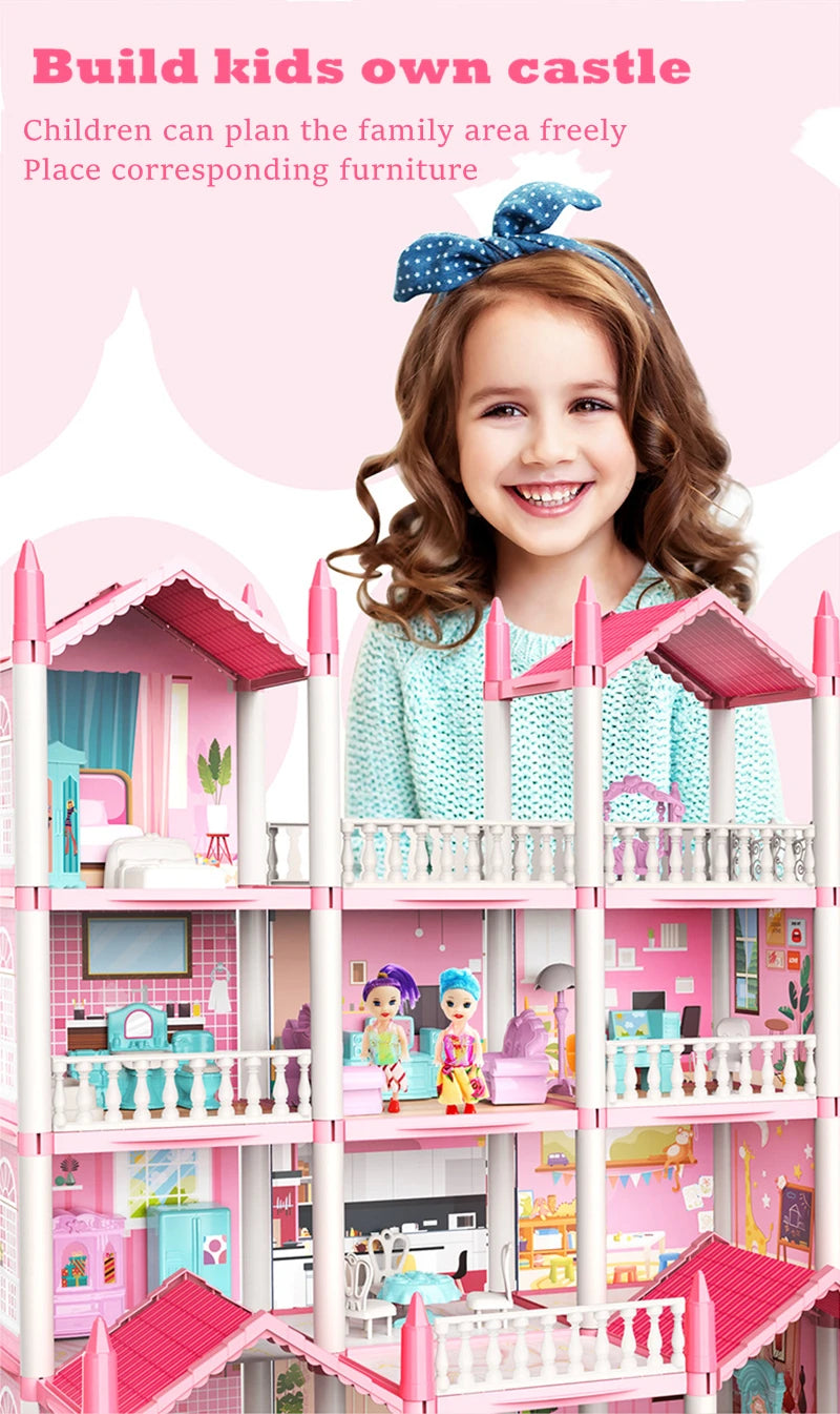 Children Montessori House 3d Assembled Lighting Diy Manual Doll House Villa Set Princess Castle Girl's Puzzle Toy Birthday Gift