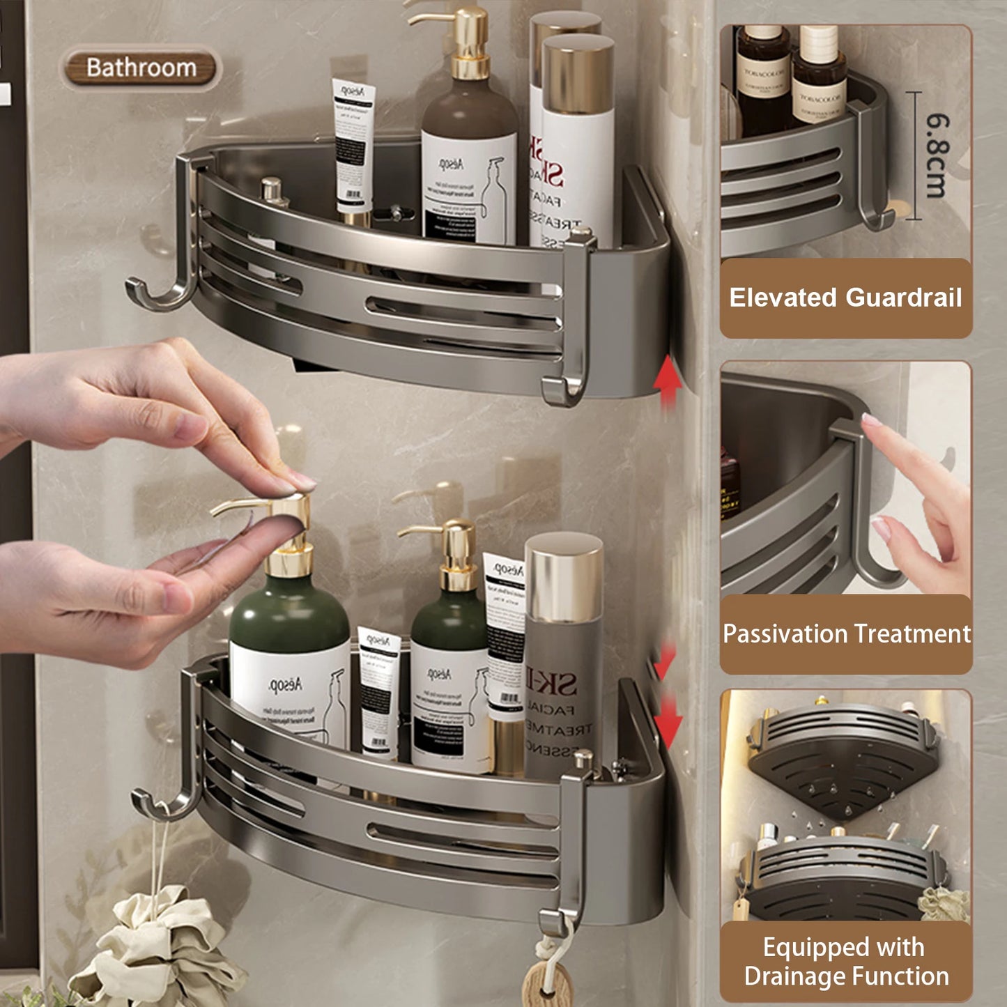 Bathroom Shelf for Shower Wall Mounted Shampoo Bottle Orangizer Shower Corner Rack Storage Punch-free Bathroom Accessories