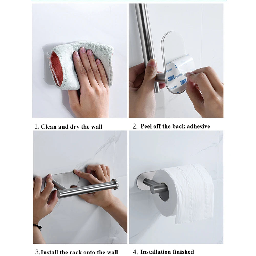 Stainless Steel Toilet Roll Paper Holder Rack Adhesive Hook Hanger Stainless Steel Bathroom Kitchen owel Tissue Dispenser Shelf