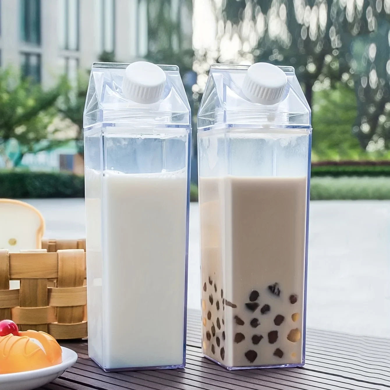 1pc/2pcs Square Milk Storage Bottles - Unique Carton Design, Transparent, Portable, 500ML Capacity, with Measurements