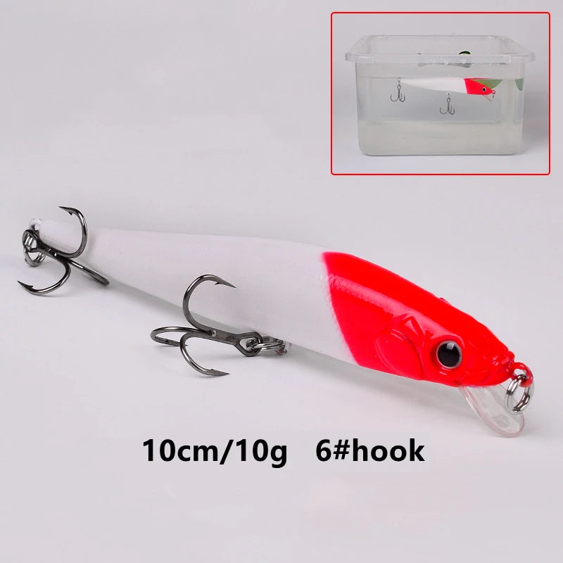 1 Pcs Luminous Bait Red Head White Body Floating Water Mino Plastic Hard Bait Bionic Bait Luminous Submerged Pencil Fishing Gear