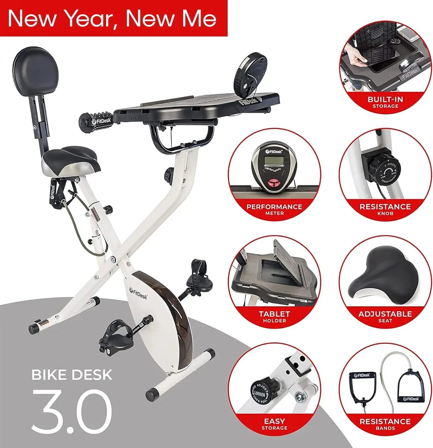 Desk Bike 3.0 - Folding Exercise Bike for Work from Home Fitness, Stationary Bike and Desk Exercise Equipment with Built