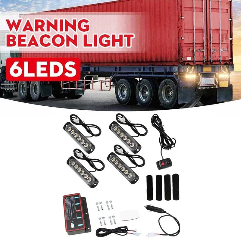 4pcs 6LED 12V Wired/wireless remote control Recovery Strobe Marker Light Flashing Light Bar Beacon Car Truck Warning Flashing