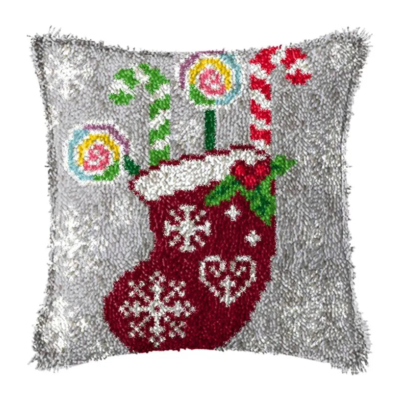 Snowman Elk Christmas Latch Hook Kits Smyrna Pillowcase Knot Pillow Package Latch Hook Kit Set For Needlework Embroidery Cushion