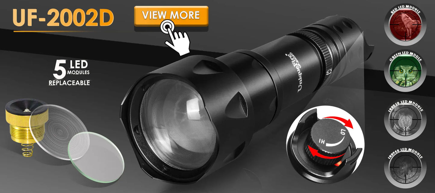 UniqueFire 2001D LED Vcsel IR 940nm 850nm Hunting Flashlight Fresnel Lens Zoom Night Vision Dimmer Swtich Torch Max.1000 Meters